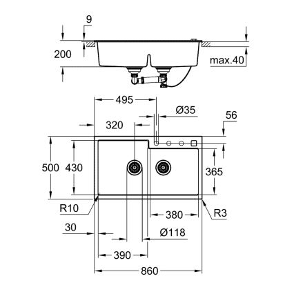 GROHE 31649AP0 - Кухненска мивка K500 860 × 500 mm гранит/черен