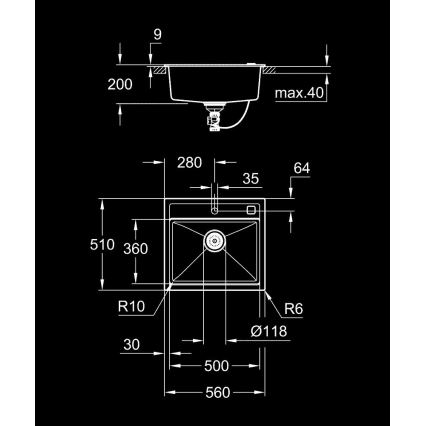GROHE 31651AP0 - Кухненска гранитна мивка K700 560 × 510 mm, черна