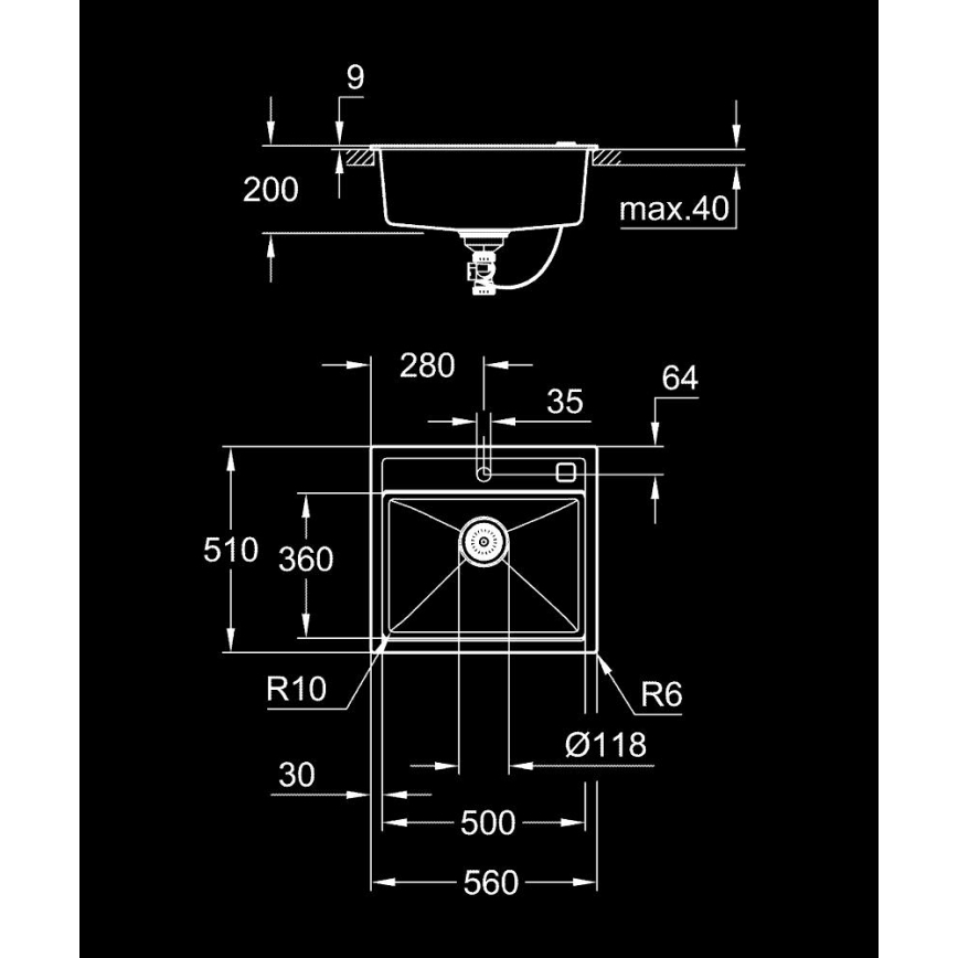 GROHE 31651AP0 - Кухненска гранитна мивка K700 560 × 510 mm, черна