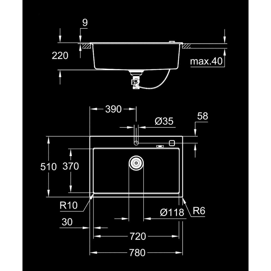 GROHE 31652AP0 - Композитна мивка K700 780 × 510 мм черна