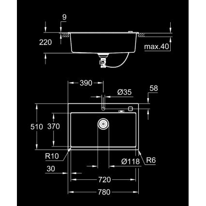 GROHE 31652AP0 - Композитна мивка K700 780 × 510 mm гранит/черна