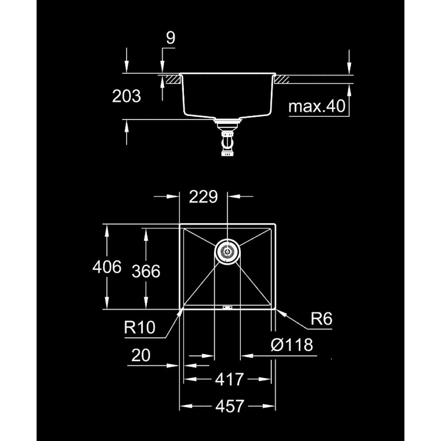 GROHE 31653AP0 - Мивка K700U 457 × 406 mm камен/черен