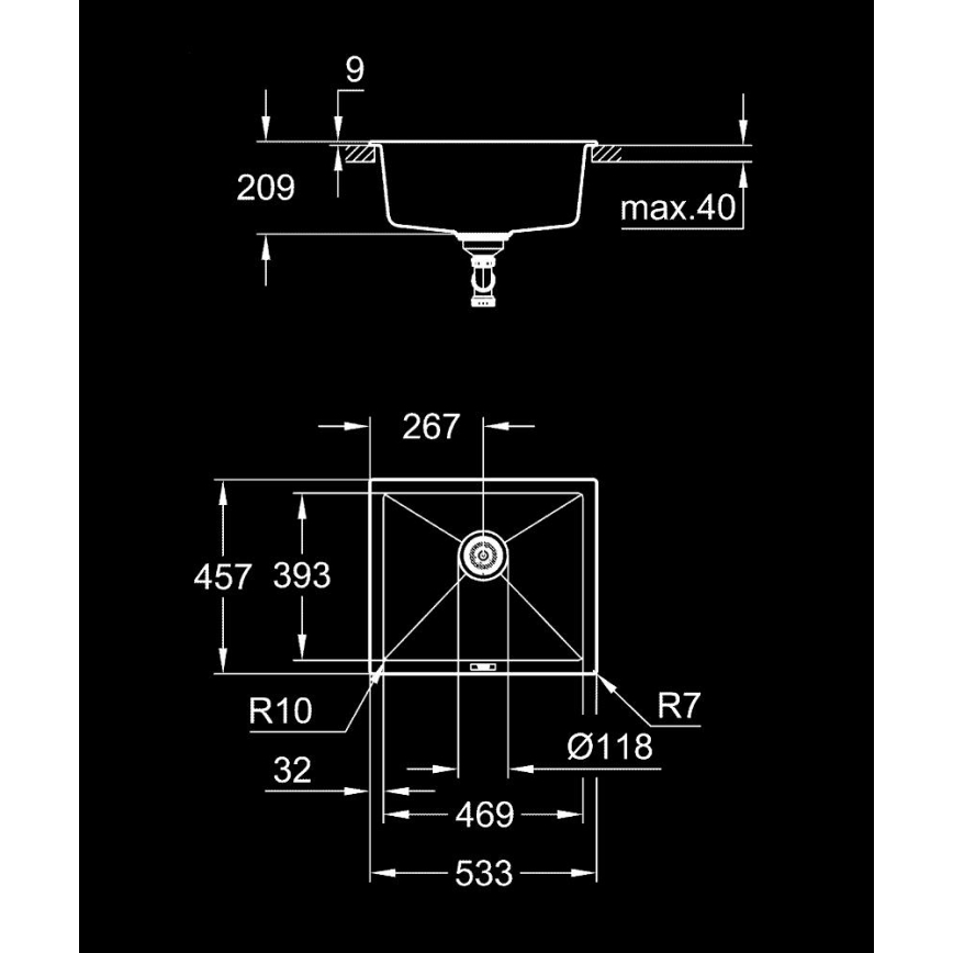 GROHE 31654AP0 - Композитна мивка K700U 533 × 457 mm черна