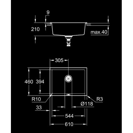 GROHE 31655AP0 - Мивка K700U 610 × 460 мм черен камък/черно