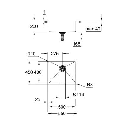 GROHE 31726SD0 - Кухненска мивка K700 550 × 450 мм, неръждаема стомана