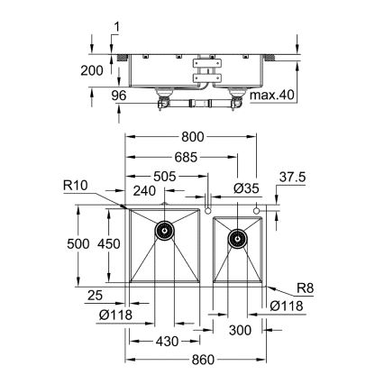 GROHE 31855SD0 - Кухненска мивка K700 860 × 500 мм неръждаема стомана