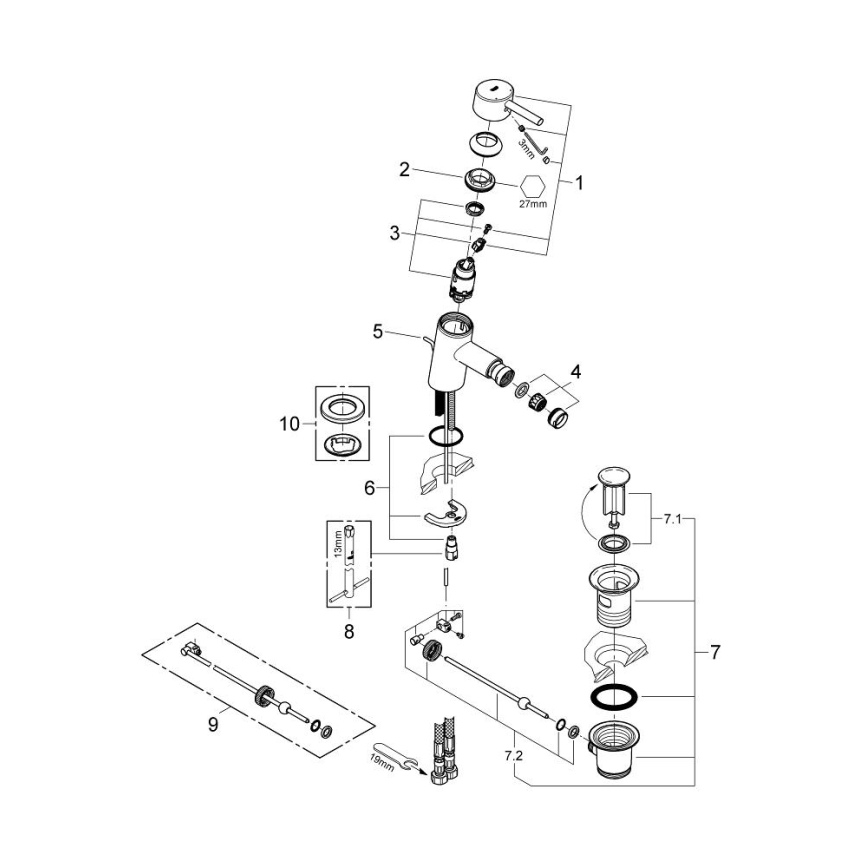 GROHE 32208001 - Смесител за биде CONCETTO DN 15 полиран хром