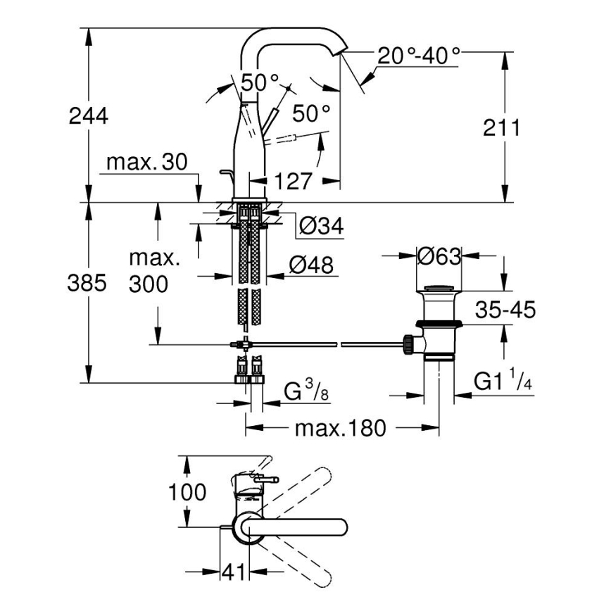 GROHE 32628DL1 - Смесител за умивалник ESSENCE, размер L, меден