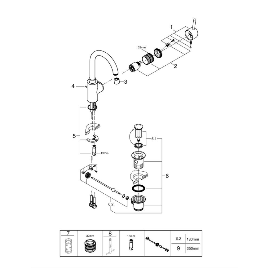 GROHE 32629002 - Смесител за умивалник CONCETTO размер L лъскав хром