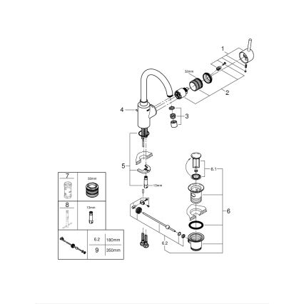GROHE 32723001 - Смесител за мивка FEEL, размер L, гланцов хром