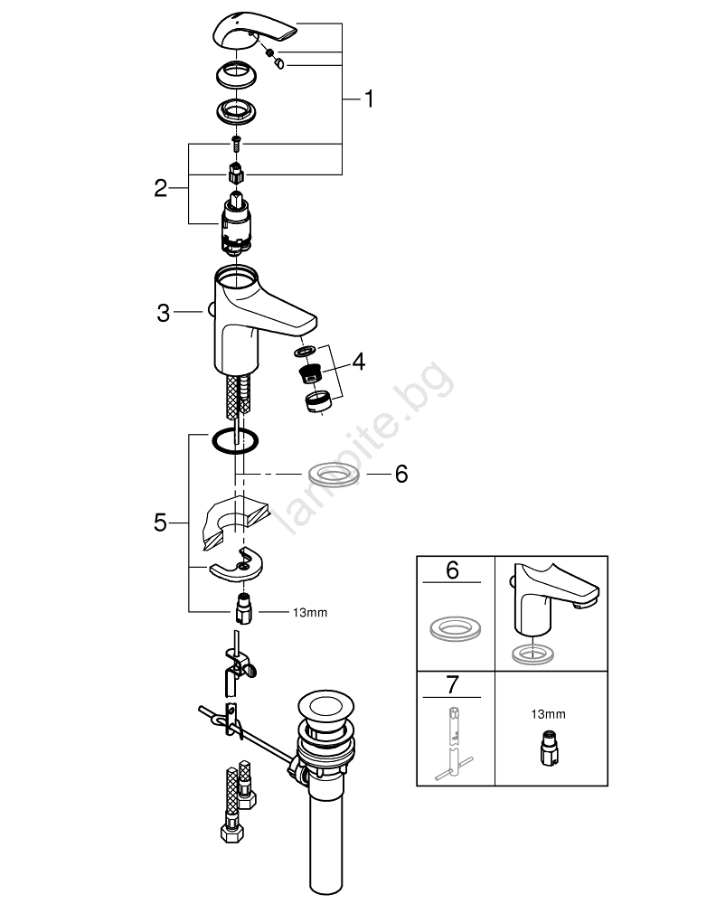 GROHE 32805000 - Смесител за умивалник BAUCURVE DN 15 блестящ хром ...