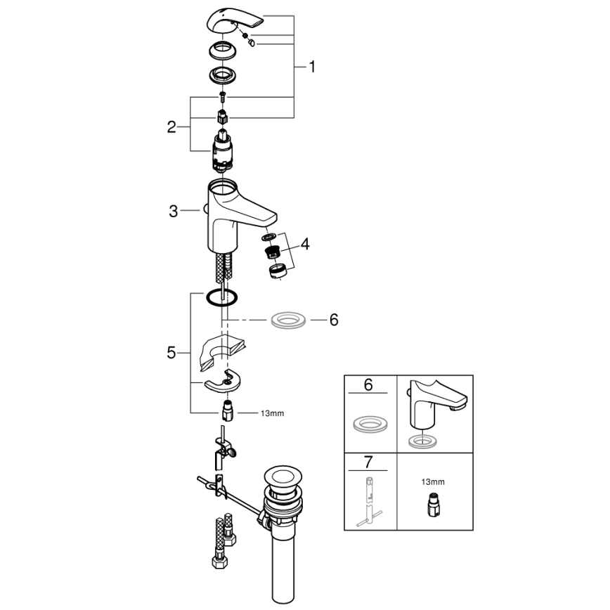GROHE 32805000 - Смесител за умивалник BAUCURVE DN 15 блестящ хром
