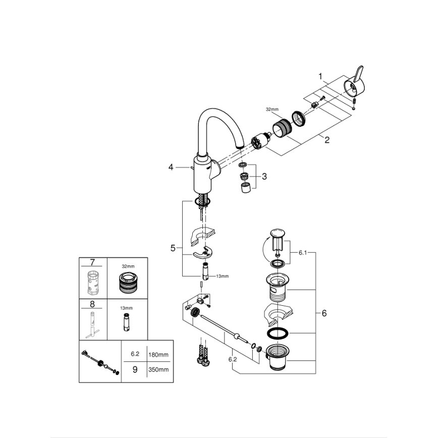 GROHE 32830001 - Смесител за умивалник EUROSMART COSMOPOLITAN размер L хром