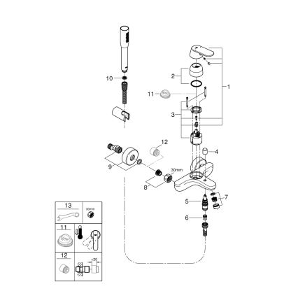 GROHE 32832000 - Комплект за вана със смесител EUROSMART COSMOPOLITAN, гланцов хром