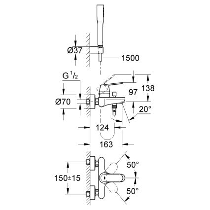 GROHE 32832000 - Комплект за вана със смесител EUROSMART COSMOPOLITAN, гланцов хром