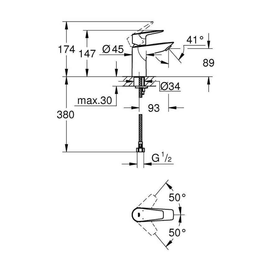 GROHE 32858001 - Смесител за умивалник BAUEDGE 147 мм блестящ хром