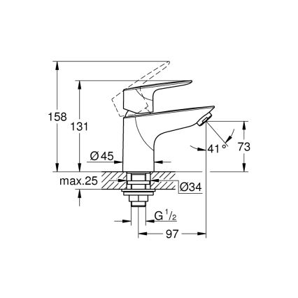 GROHE 32861001 - стоящ смесител BAUEDGE, 131 мм, полирано хромово покритие