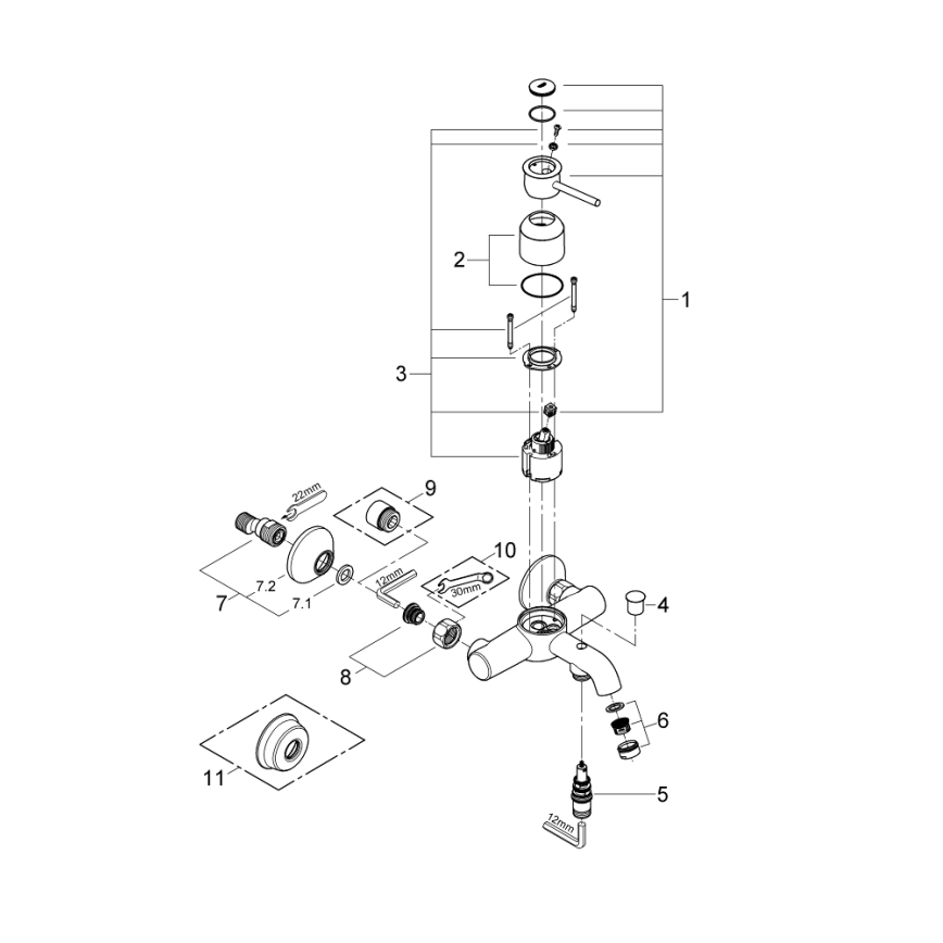 GROHE 32865000 - Смесител за вана BAUCLASSIC DN 15, хром с висок блясък