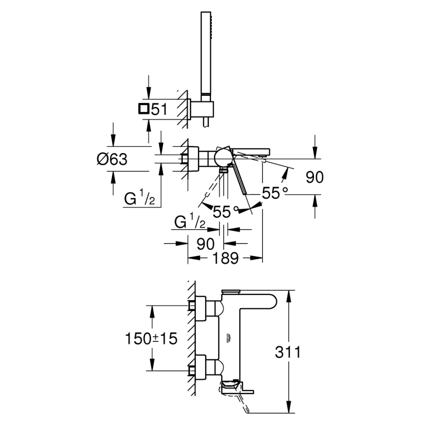 GROHE 33547003 - Смесител за вана PLUS, хром с висок гланц