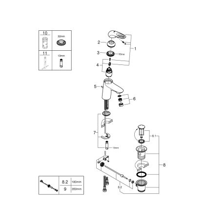 GROHE 33558LS3 - Смесител за умивалник EUROSTYLE размер S бял
