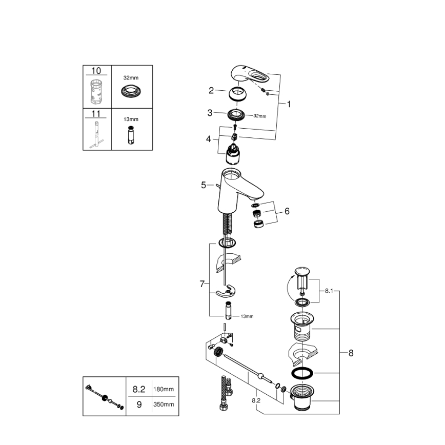 GROHE 33558LS3 - Смесител за умивалник EUROSTYLE размер S бял