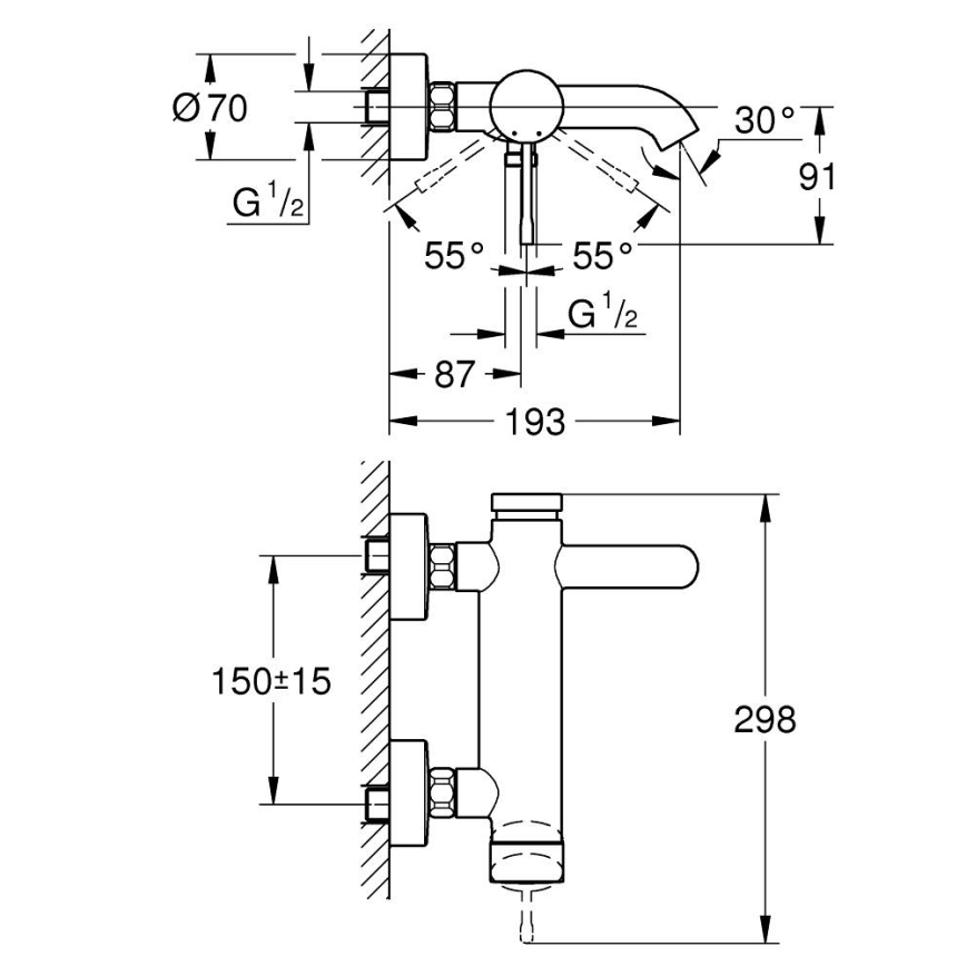 GROHE 33624GN1 - Смесител за вана ESSENCE 193 мм, сатенено злато
