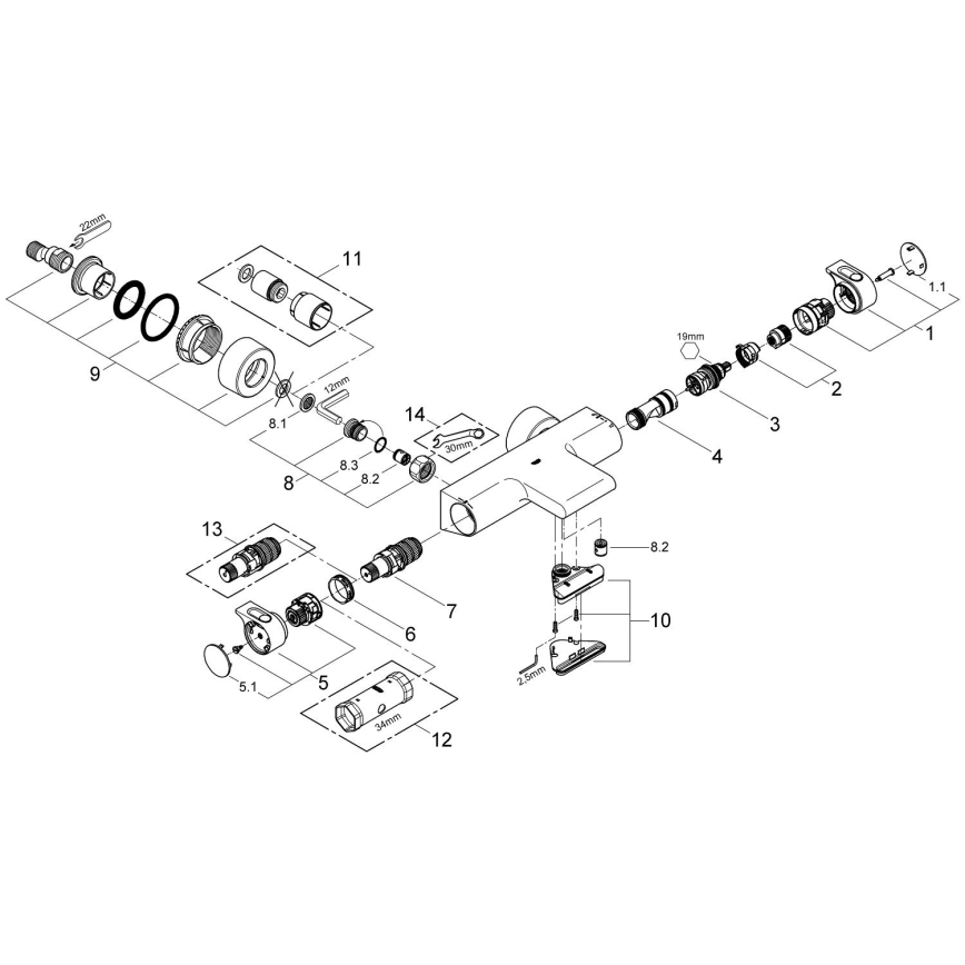 GROHE 34174001 - Термостатен смесител за вана GROHTHERM 2000 172 mm полиран хром