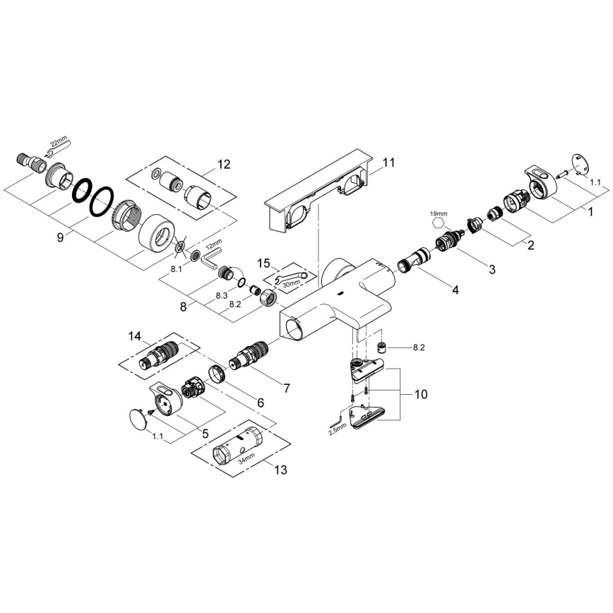 GROHE 34464001 - Термостатен смесител за вана GROHTHERM 2000 DN 15, хром с висок блясък
