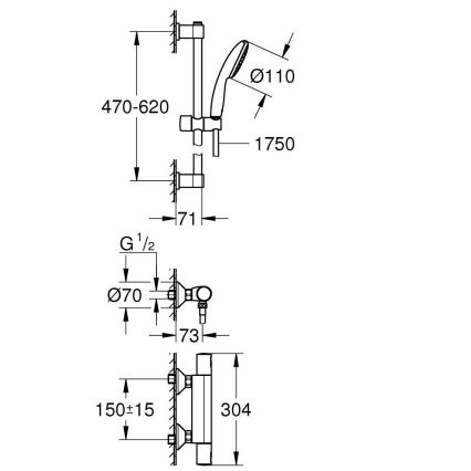 GROHE 345972431 - Комплект за душ с термостатен смесител PRECISION START 12” 60