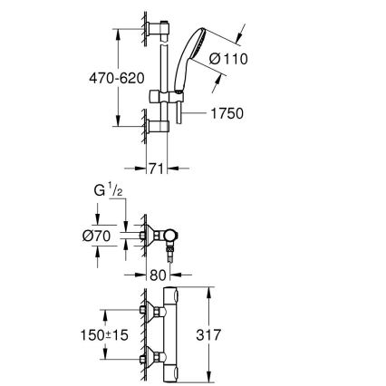 GROHE 34800001 - Душ комплект с термостатен смесител PRECISION FLOW 600 мм лъскав хром