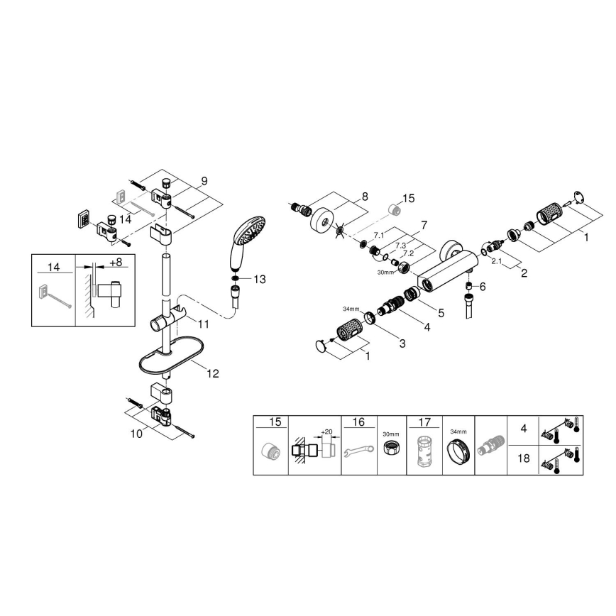 GROHE 34853001 - термостатен душ смесител PRECISION FEEL + комплект 90 см, хром
