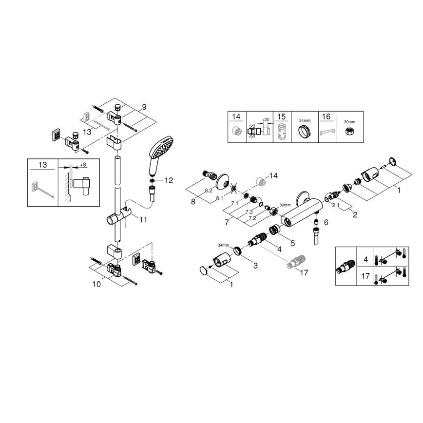 GROHE 34855003 - Душ комплект с термостатен смесител PRECISION TREND 150 мм, полирано хромово покритие