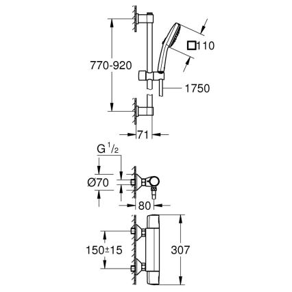 GROHE 34855003 - Душ комплект с термостатен смесител PRECISION TREND 150 мм, полирано хромово покритие