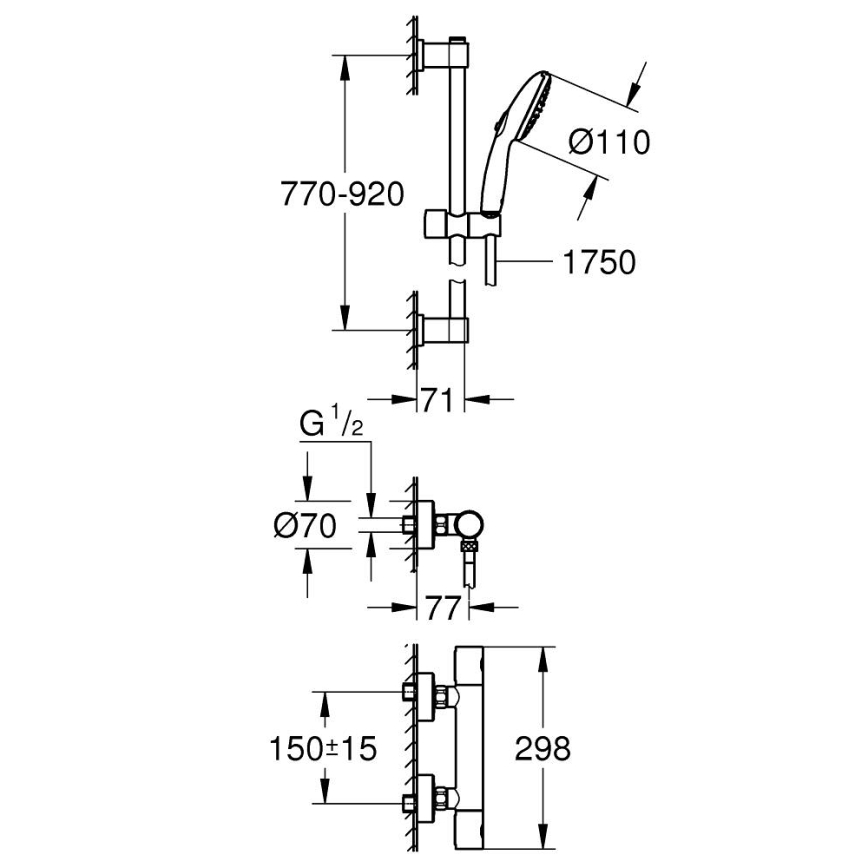 GROHE 34857000 - Душ комплект с термостатен смесител PRECISION GET 12” полирано хромово покритие