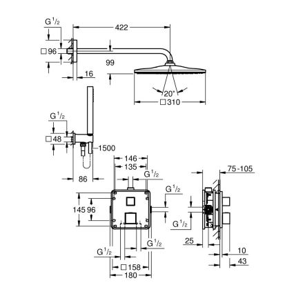 GROHE 34879000 - Вграден душов комплект PRECISION CUBE 310 × 310 mm хром