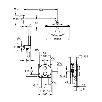 GROHE 34880000 - Комплект за душ с вграден смесител GROHTHERM SMARTCONTROL, блестящ хром
