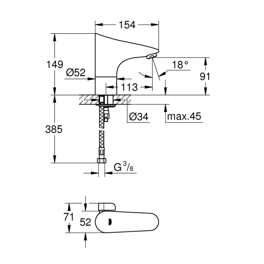 GROHE 36207001 - Електронен смесител за умивалник EUROPLUS E DN 15 лъскав хром