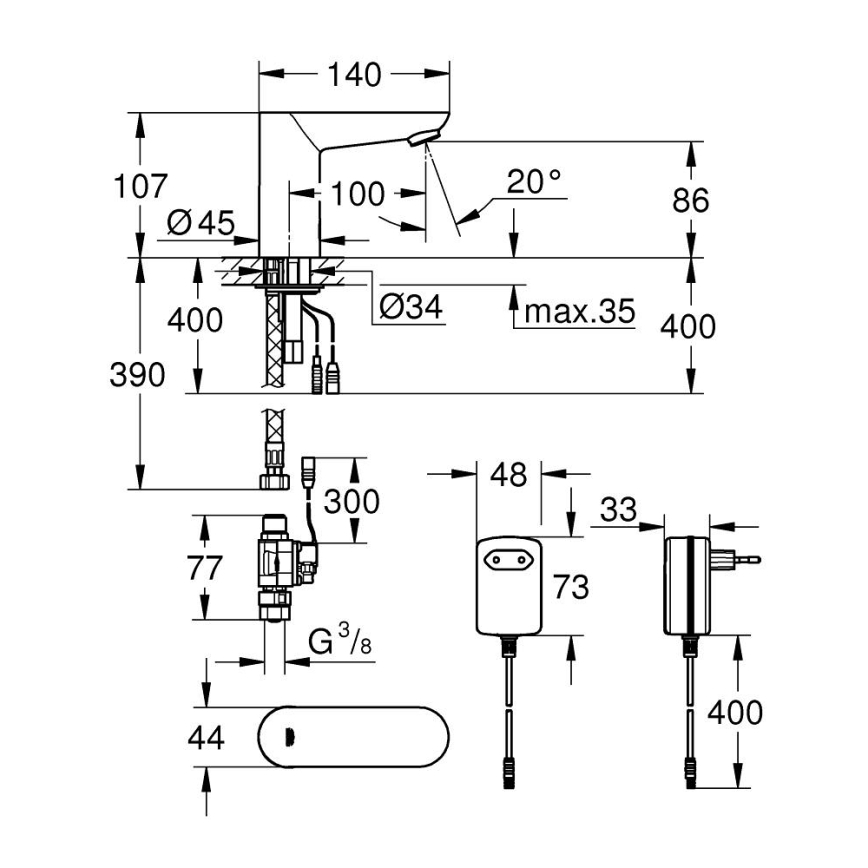 GROHE 36269000 - Електронен смесител за мивка EUROECO COSMOPOLITAN E 107 мм, хром
