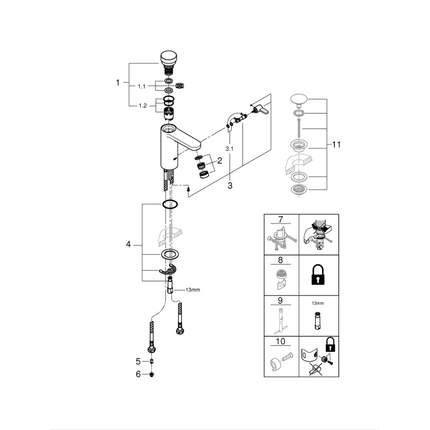 GROHE 36317000 - Самозатварящ се смесител за умивалник EUROSMART COSMOPOLITAN T хром