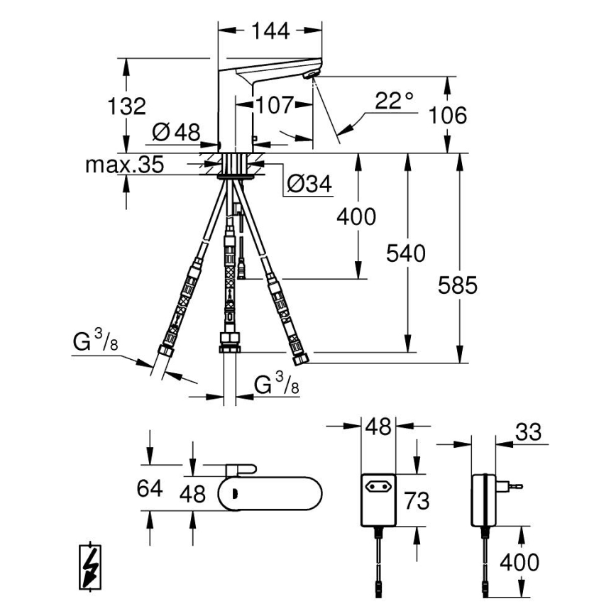 GROHE 36324001 - Инфрачервен електронен смесител за умивалник EUROSMART COSMOPOLITAN E, хром