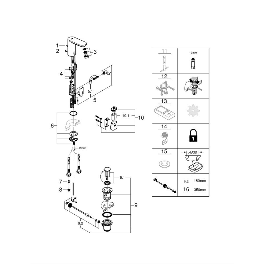 GROHE 36331001 - Смесител за умивалник EUROECO 1 14” лъскав хром