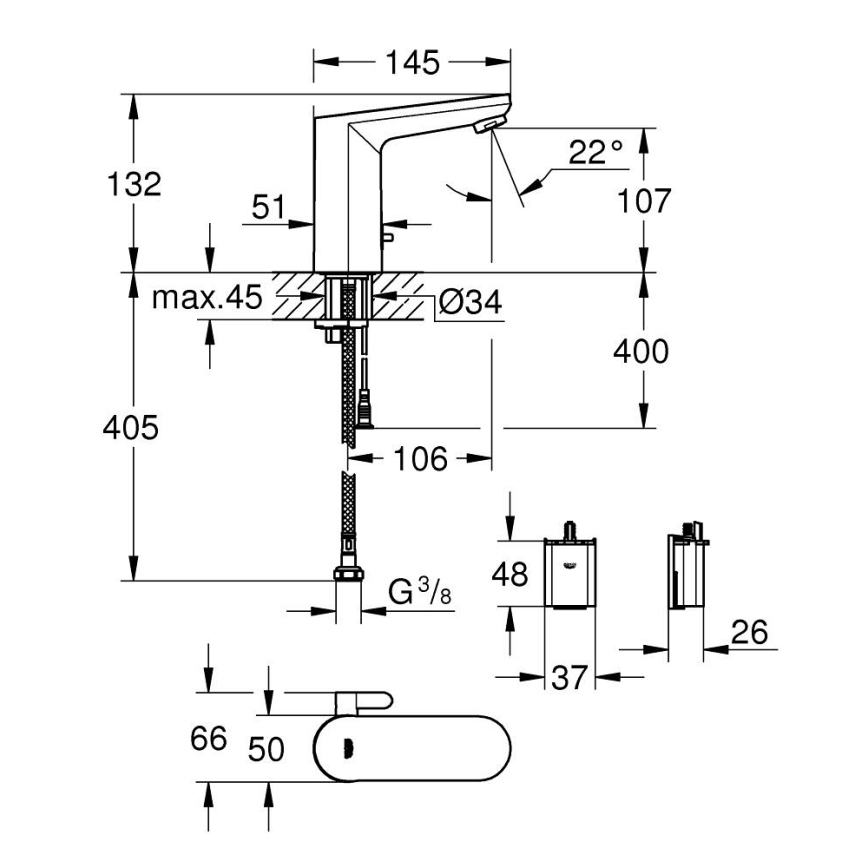 GROHE 36366002 - Електронен смесител за мивка GET E, лъскав хром