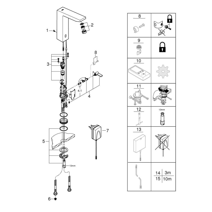 GROHE 36440000 - Инфрачервена електронна смесителна батерия за мивка EUROCUBE E DN 15 хром