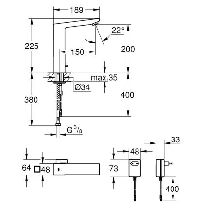 GROHE 36440000 - Инфрачервена електронна смесителна батерия за мивка EUROCUBE E DN 15 хром