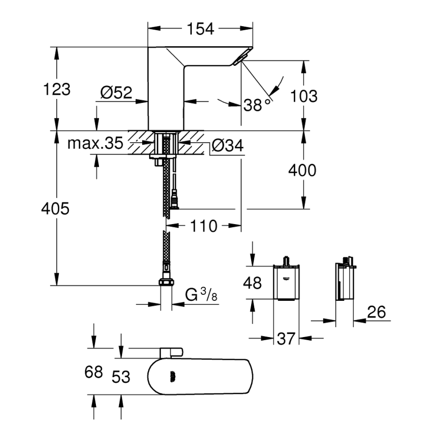 GROHE 36451000 - Електронен смесител за умивалник BAU COSMOPOLITAN E полирано хромово покритие