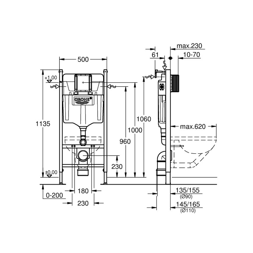 GROHE 36497000 - Модул за тоалетна SOLIDO 1,13 m бял