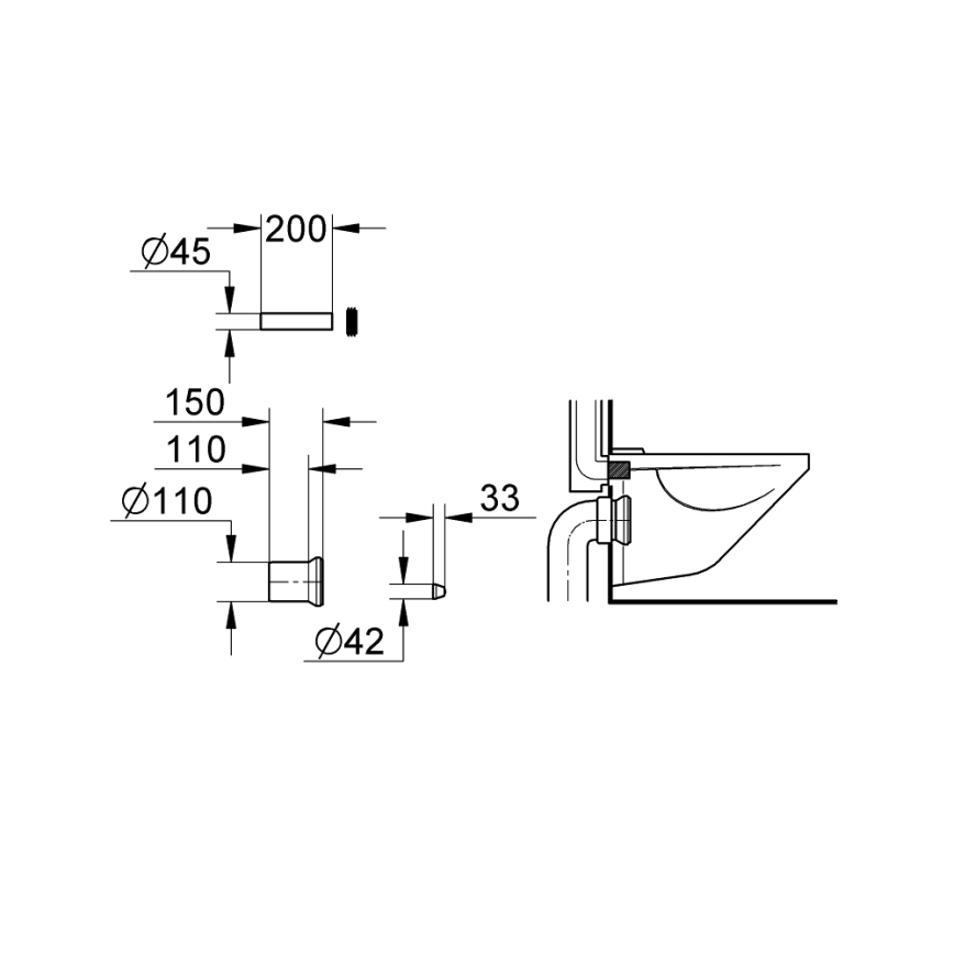 GROHE 37104K00 - Комплект за подаване и отвеждане за тоалетна, черен
