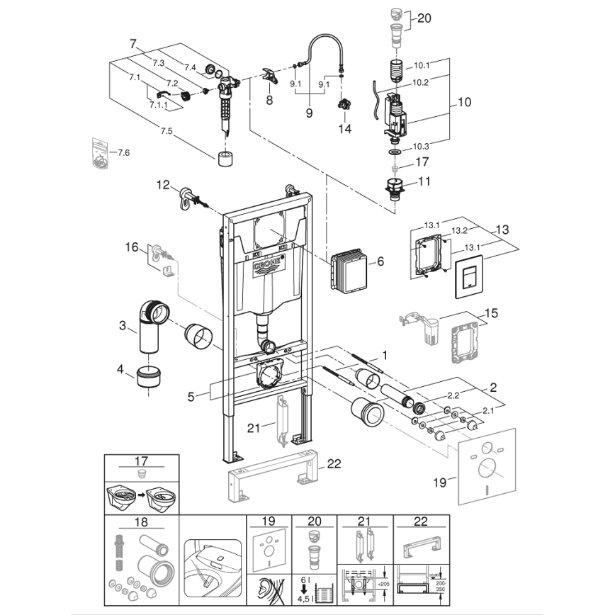 GROHE 39186000 - Комплект за предстенна инсталация SOLIDO 1,13 m, бял