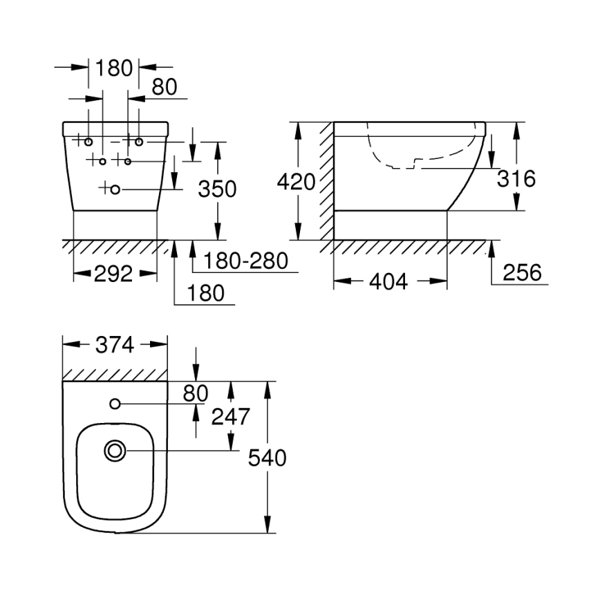 GROHE 39208000 - Подвесно биде EURO CERAMIC 540 × 375 mm керамика/бяло