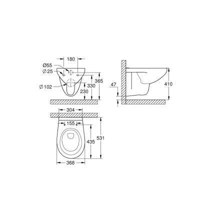 GROHE 39427000 - Конзолна тоалетна чиния BAU CERAMIC 368 x 531 мм керамика/бяла